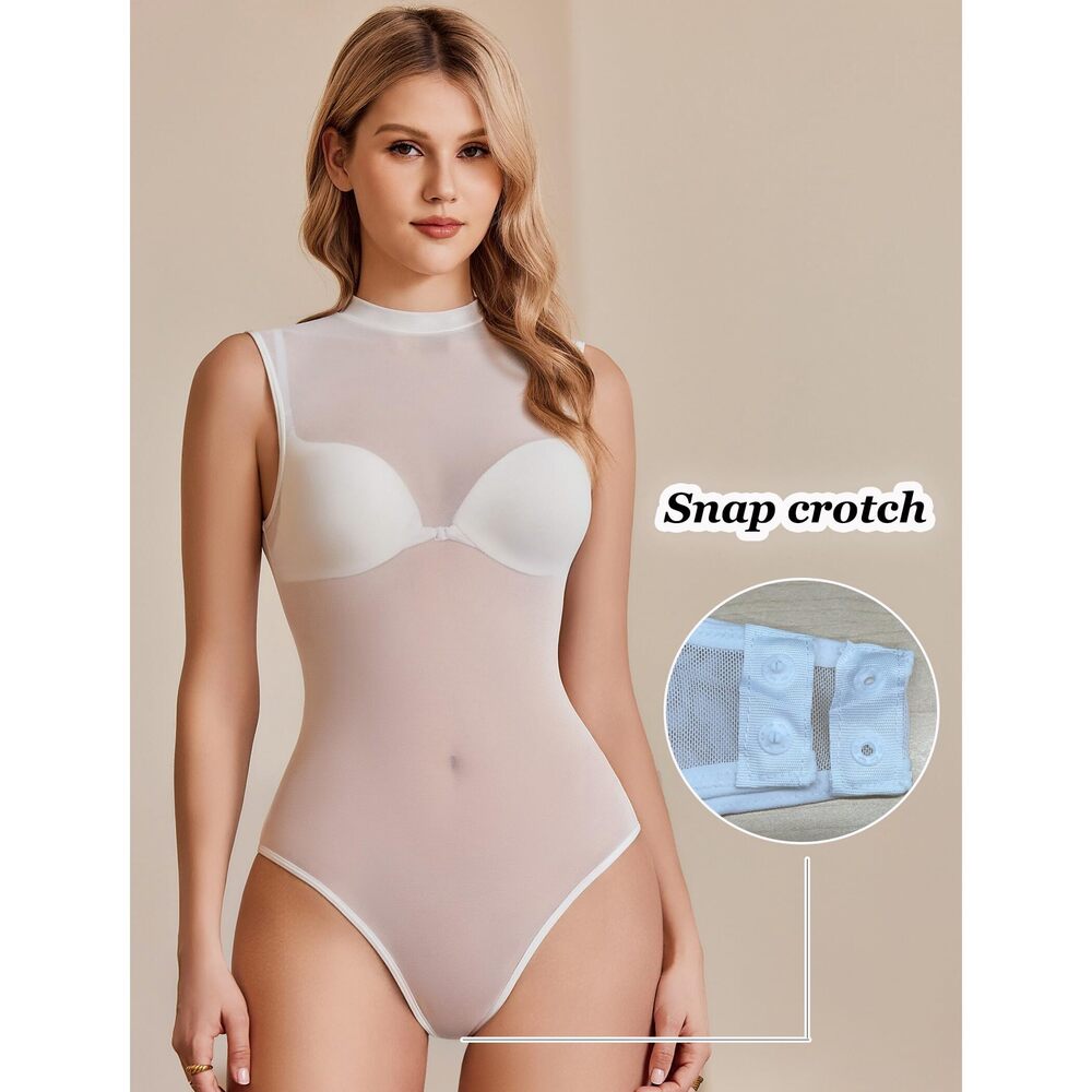 4489 Sheer Bodysuits Summer Sexy Tops Mesh Crew Neck Leotards Shirts - Picture 3 of 6